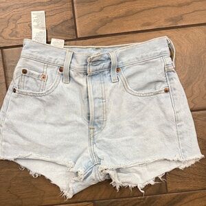 Levi's Light Blue High-Rise Frayed Denim Shorts